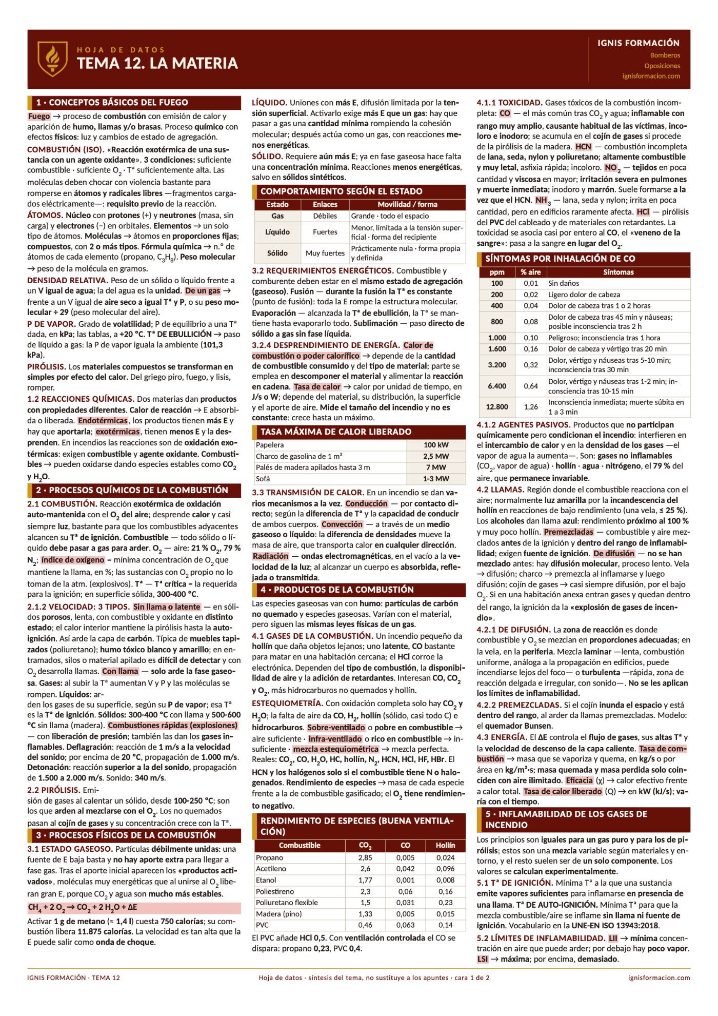 Hoja de datos del Tema 12, La materia, de IGNIS Formación